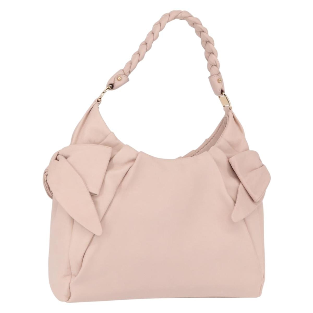 Salvatore Ferragamo Vala Ribbon Shoulder Bag Leather Pink Gold Auth 165457