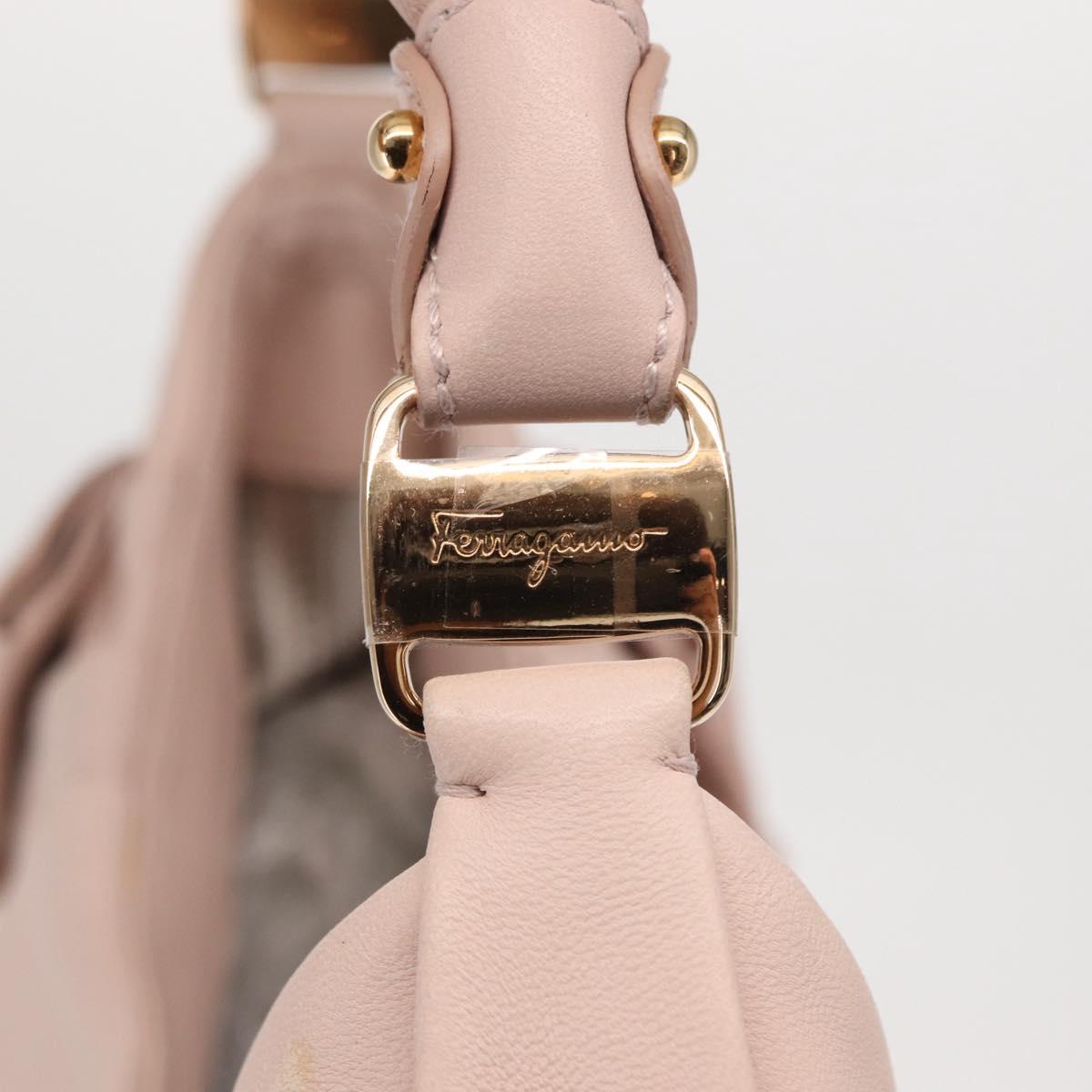 Salvatore Ferragamo Vala Ribbon Shoulder Bag Leather Pink Gold Auth 165457