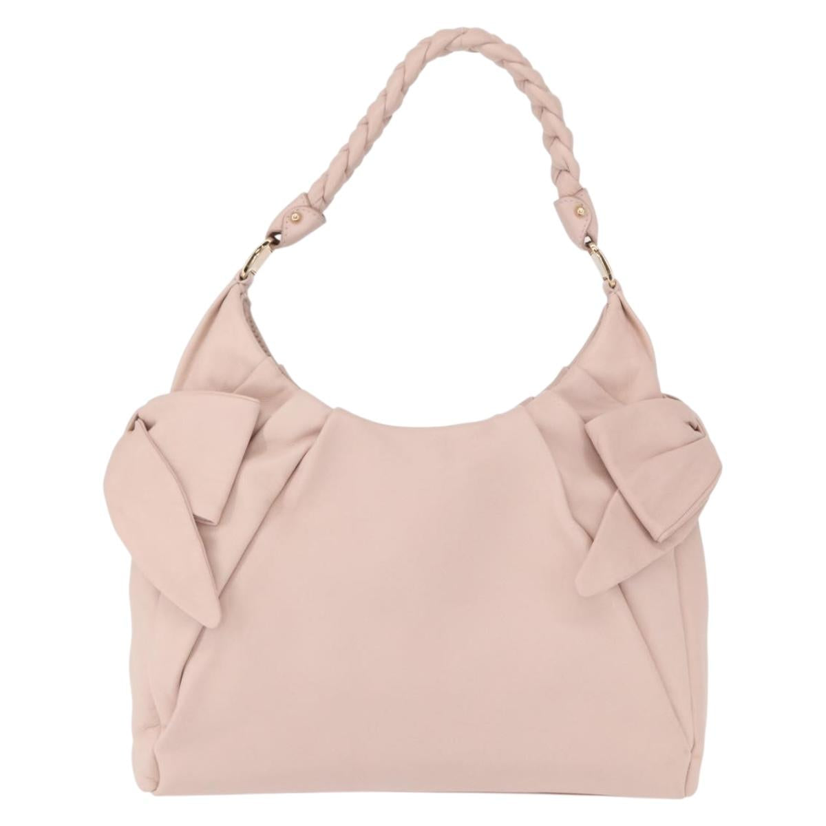 Salvatore Ferragamo Vala Ribbon Shoulder Bag Leather Pink Gold Auth 165457
