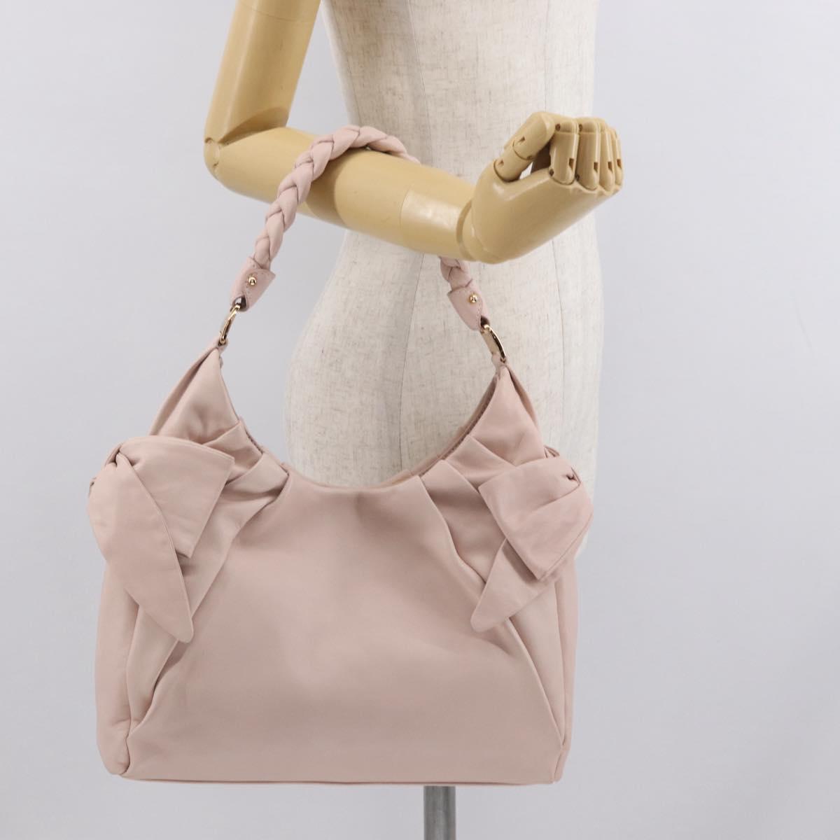 Salvatore Ferragamo Vala Ribbon Shoulder Bag Leather Pink Gold Auth 165457