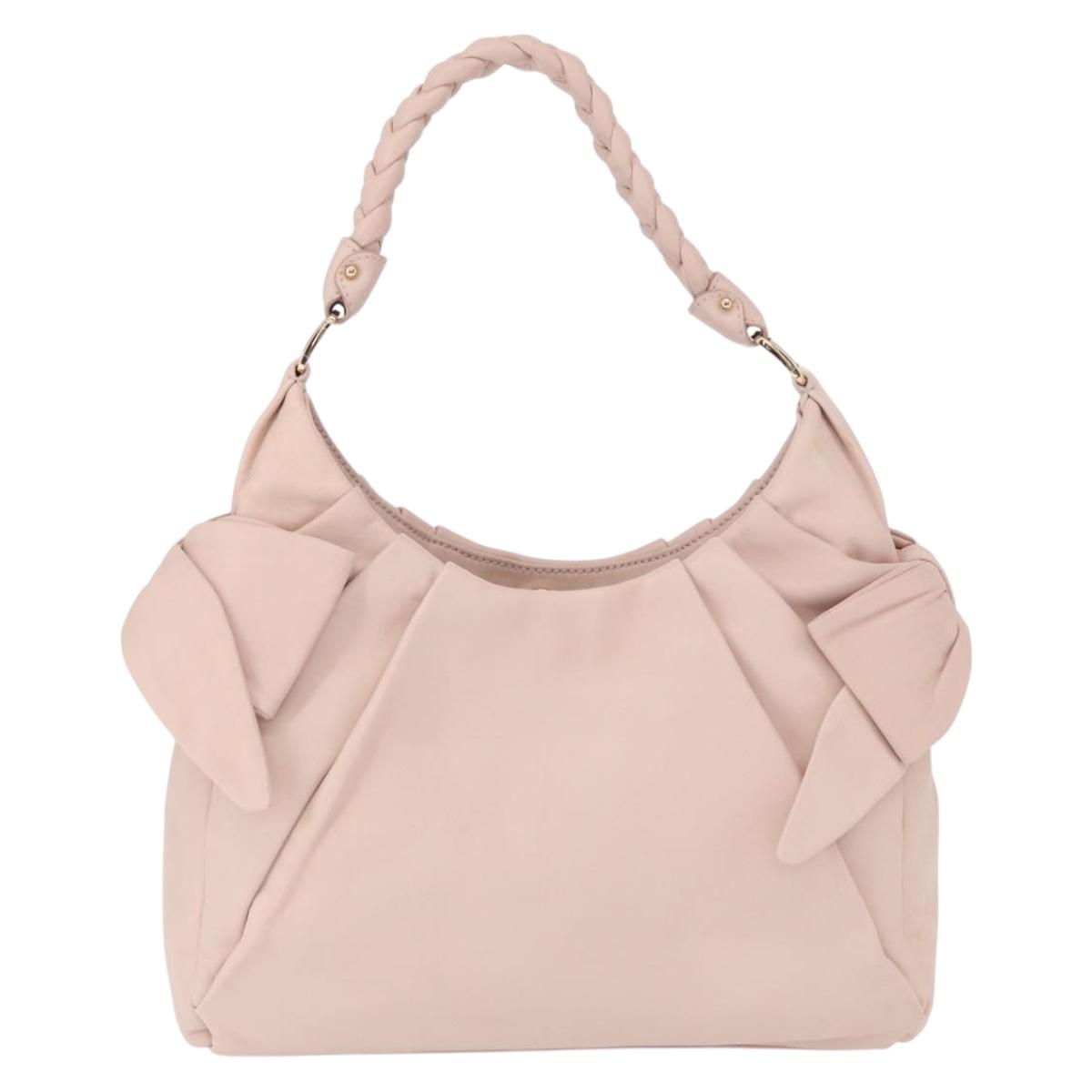 Salvatore Ferragamo Vala Ribbon Shoulder Bag Leather Pink Gold Auth 165457