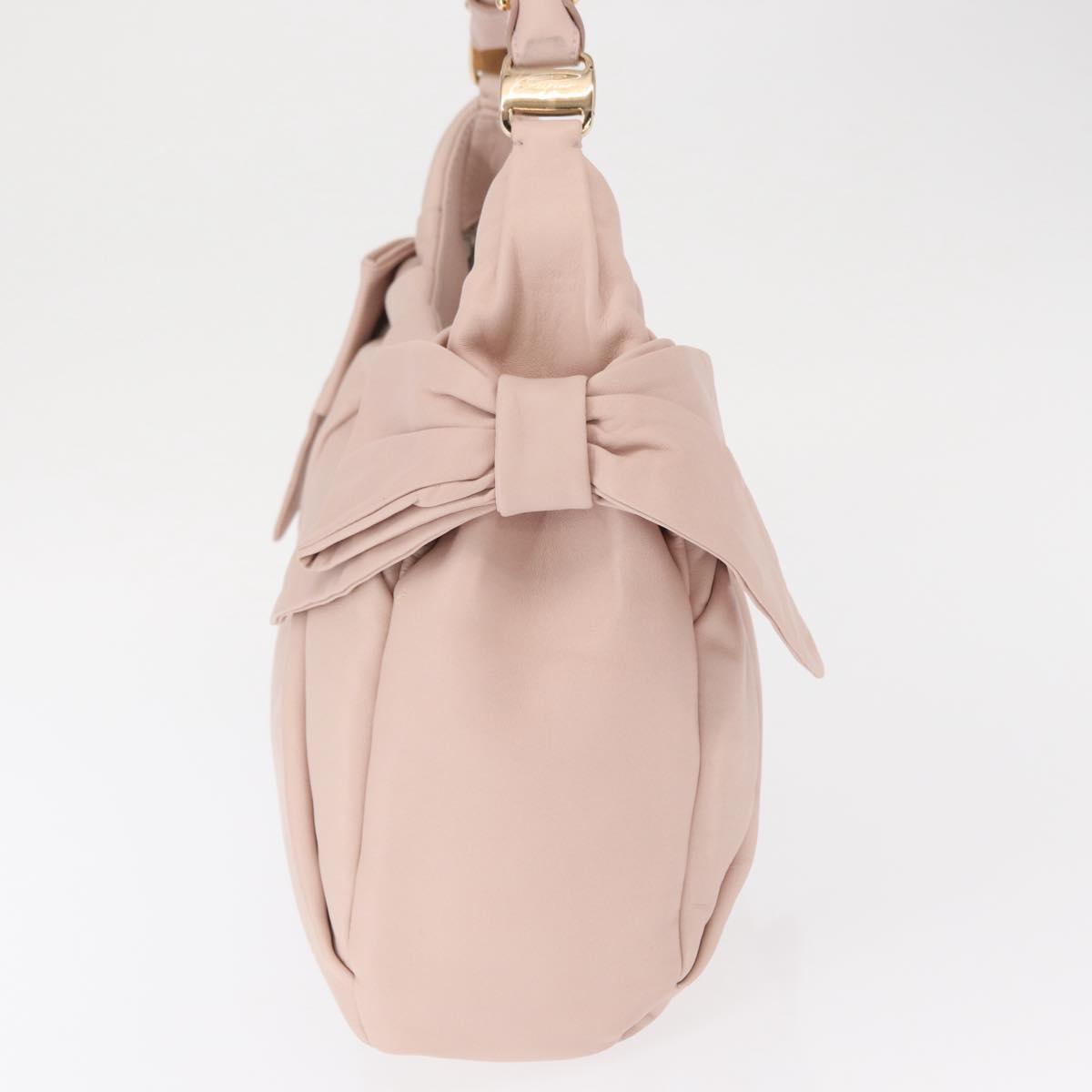 Salvatore Ferragamo Vala Ribbon Shoulder Bag Leather Pink Gold Auth 165457