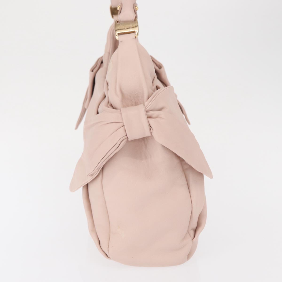 Salvatore Ferragamo Vala Ribbon Shoulder Bag Leather Pink Gold Auth 165457