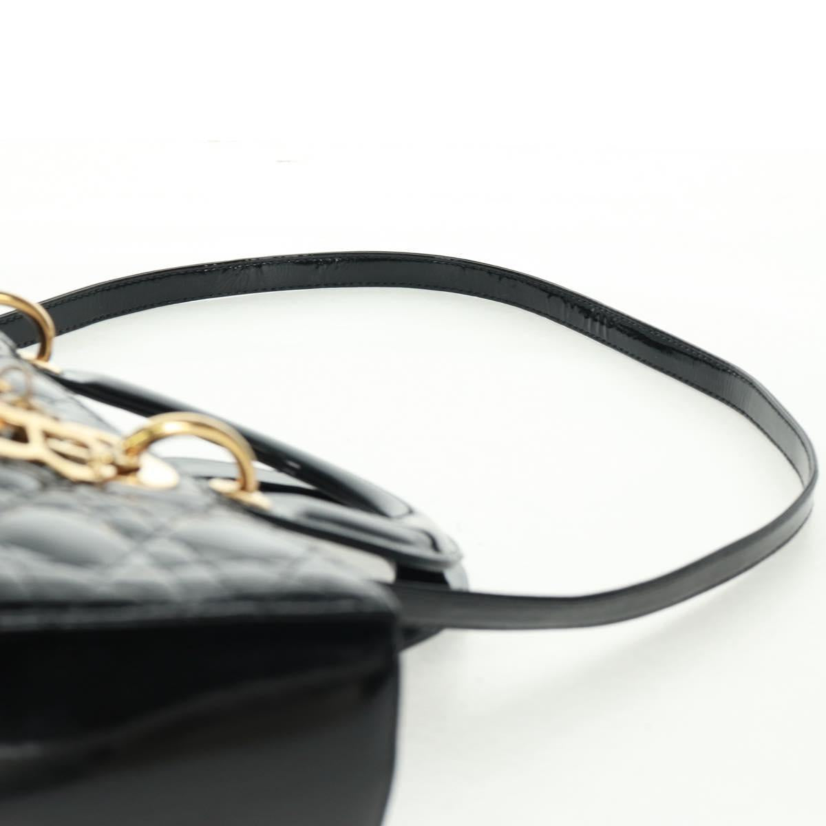 Christian Dior Lady Dior Canage Hand Bag Patent 2way Black Gold Auth 165472V