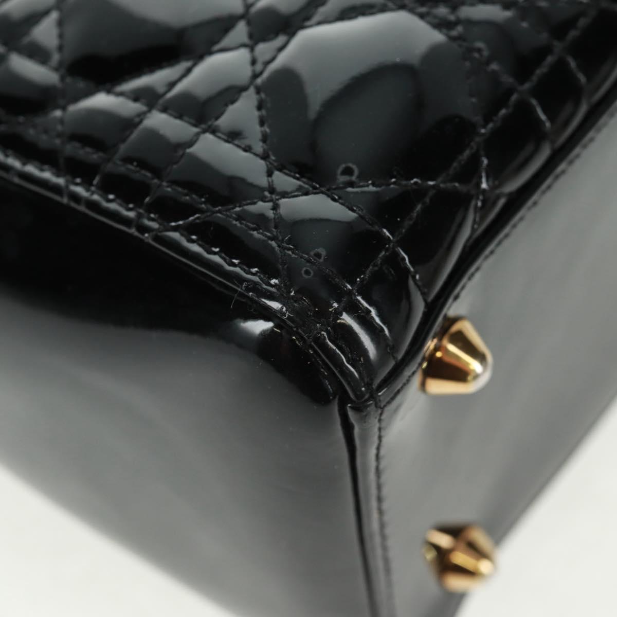 Christian Dior Lady Dior Canage Hand Bag Patent 2way Black Gold Auth 165472V