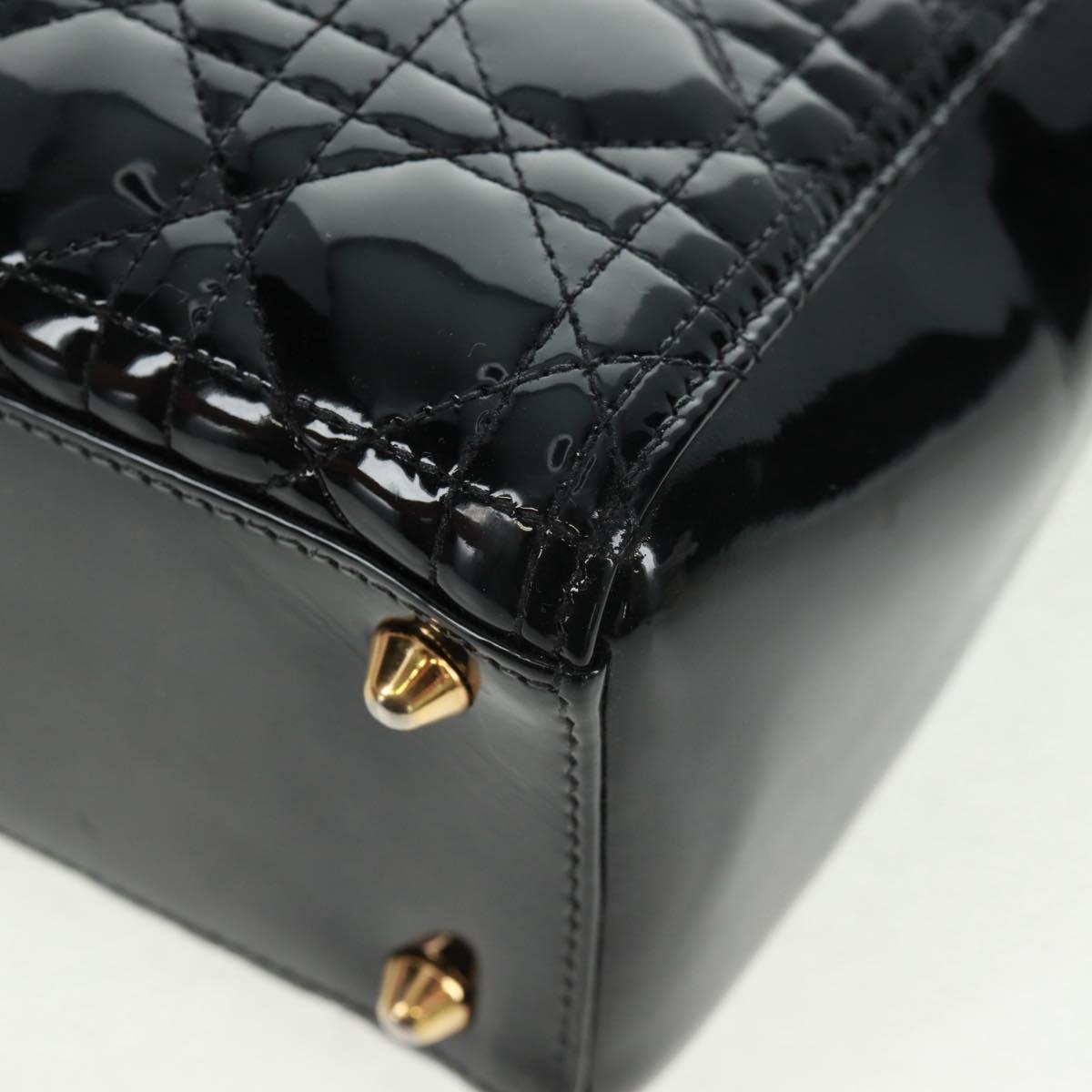 Christian Dior Lady Dior Canage Hand Bag Patent 2way Black Gold Auth 165472V