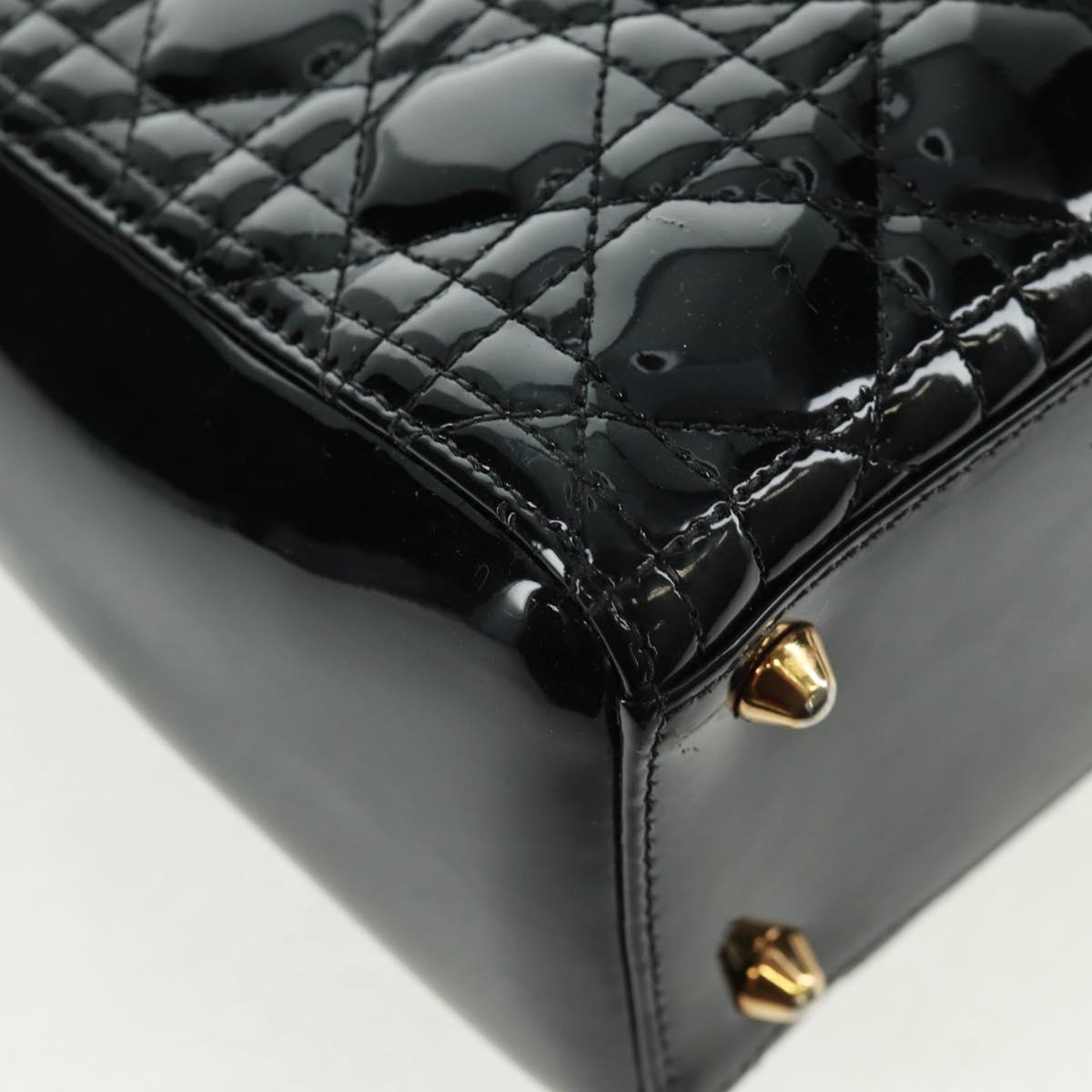Christian Dior Lady Dior Canage Hand Bag Patent 2way Black Gold Auth 165472V