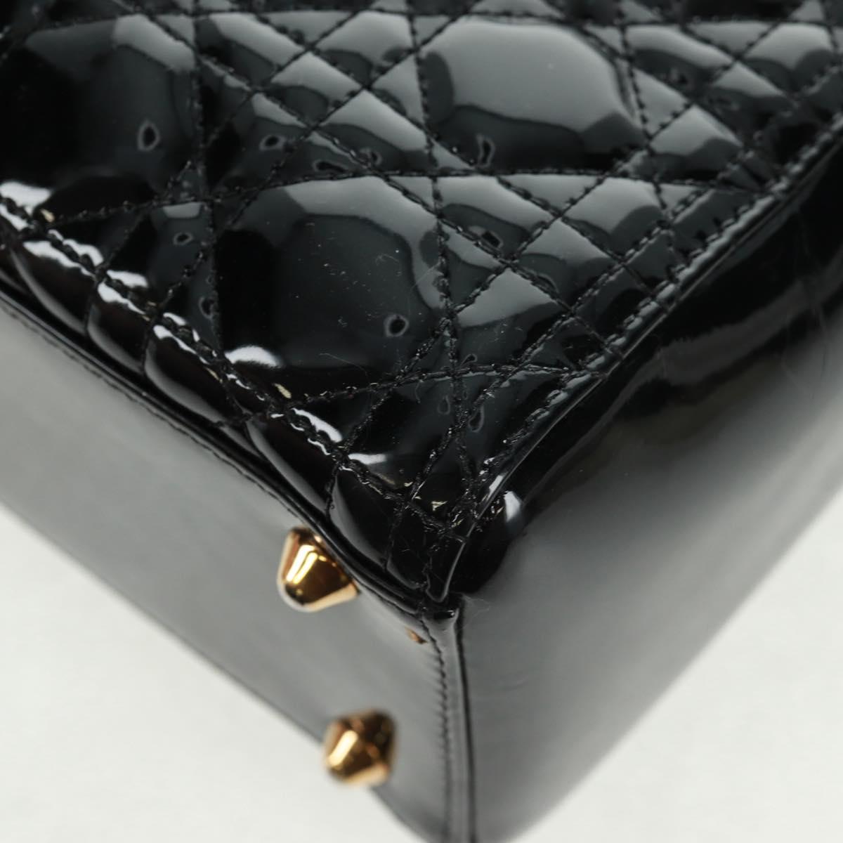 Christian Dior Lady Dior Canage Hand Bag Patent 2way Black Gold Auth 165472V