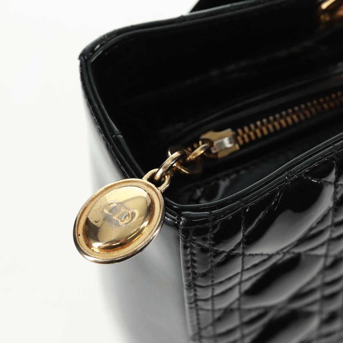 Christian Dior Lady Dior Canage Hand Bag Patent 2way Black Gold Auth 165472V