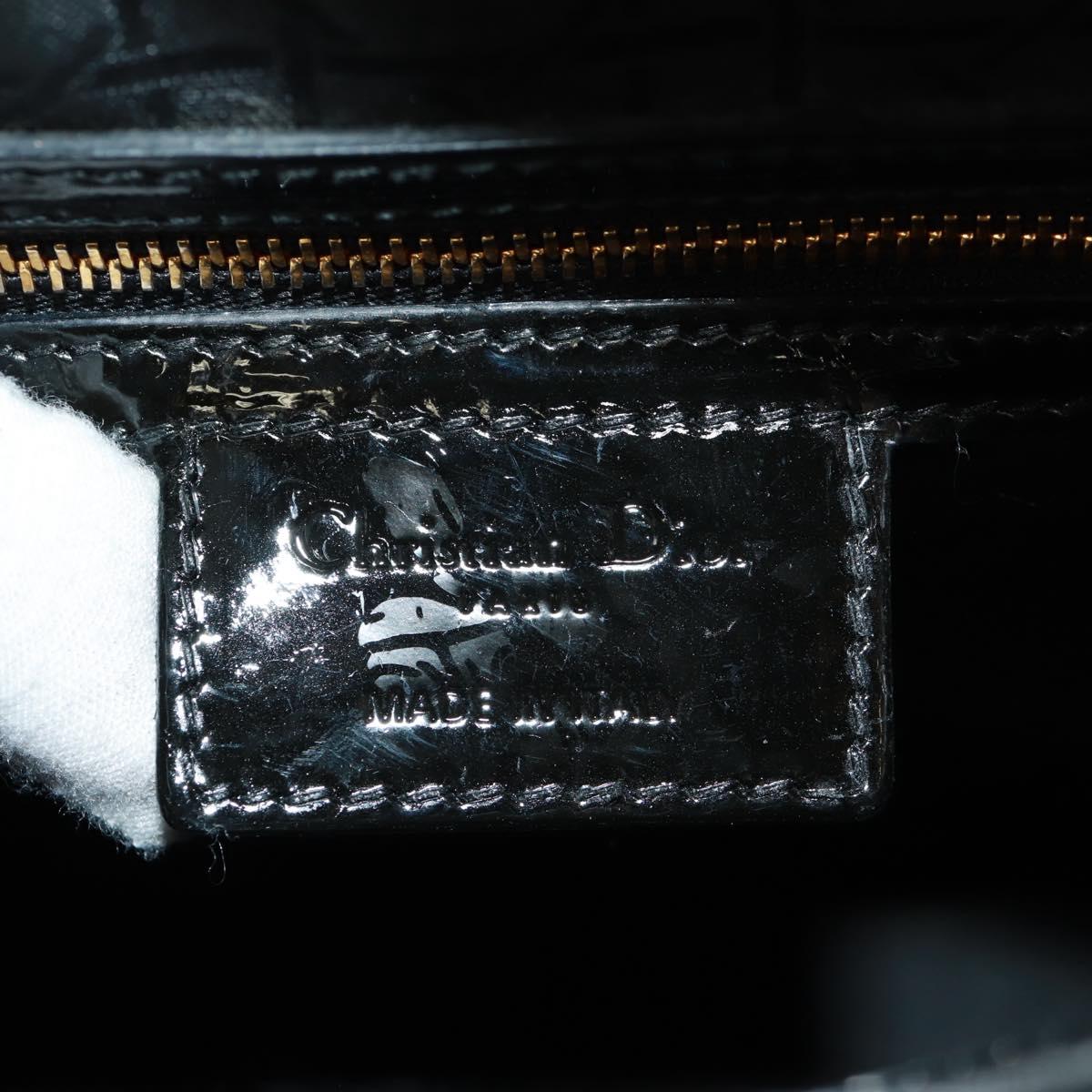 Christian Dior Lady Dior Canage Hand Bag Patent 2way Black Gold Auth 165472V