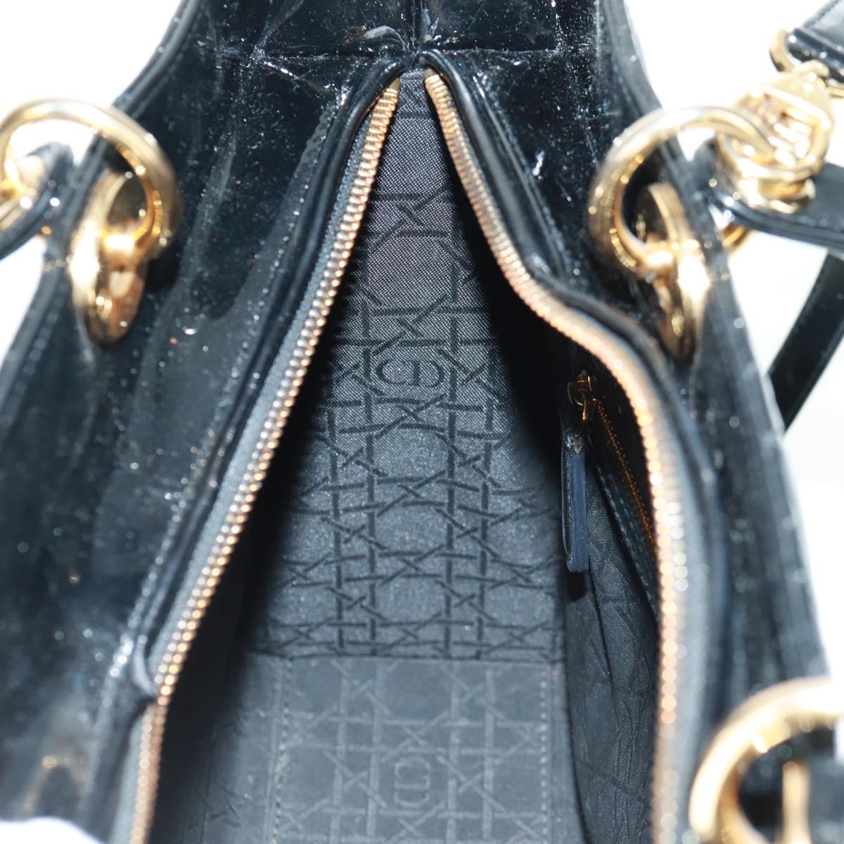 Christian Dior Lady Dior Canage Hand Bag Patent 2way Black Gold Auth 165472V