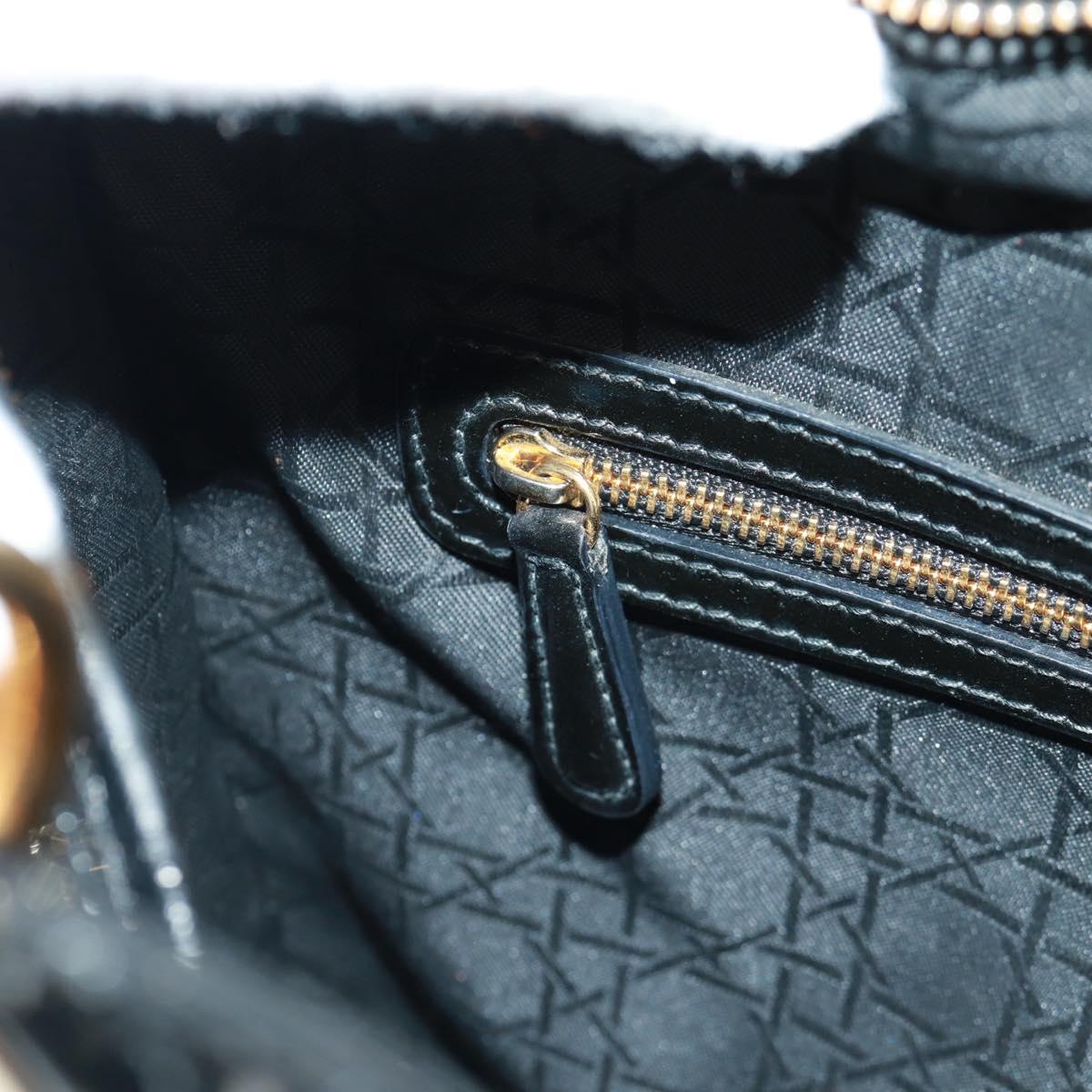 Christian Dior Lady Dior Canage Hand Bag Patent 2way Black Gold Auth 165472V