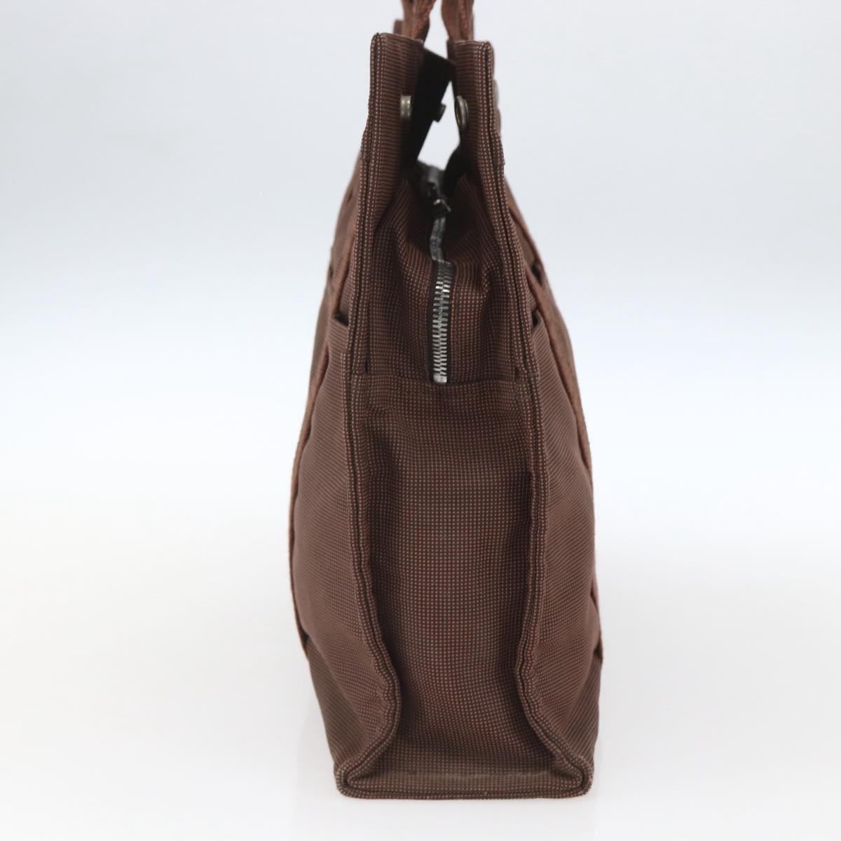 HERMES Her Line Tote MM Tote Bag Canvas Brown Auth 165475