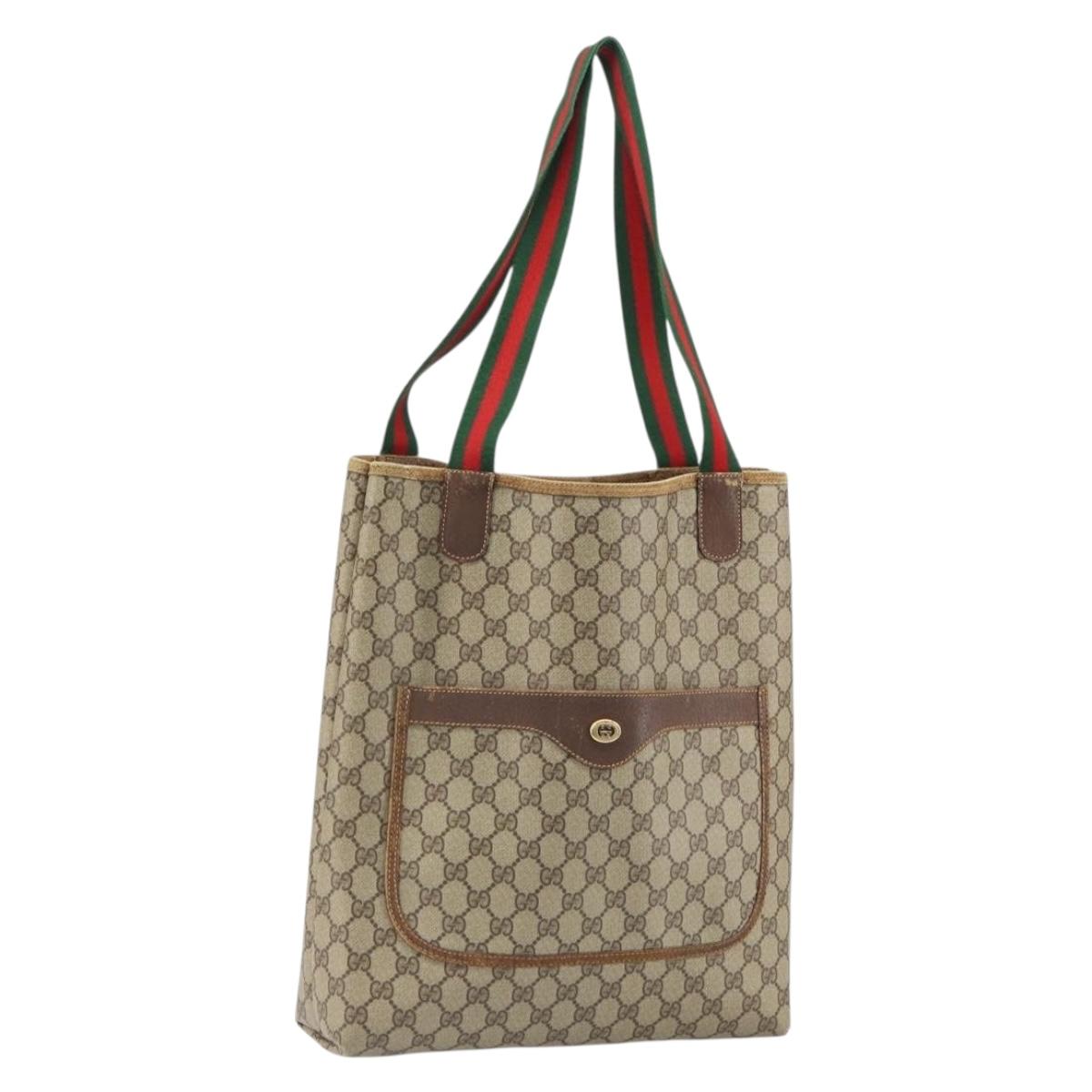 GUCCI GG Supreme Web Sherry Line Tote Bag PVC Beige Gold 89 02 003 Auth 165476