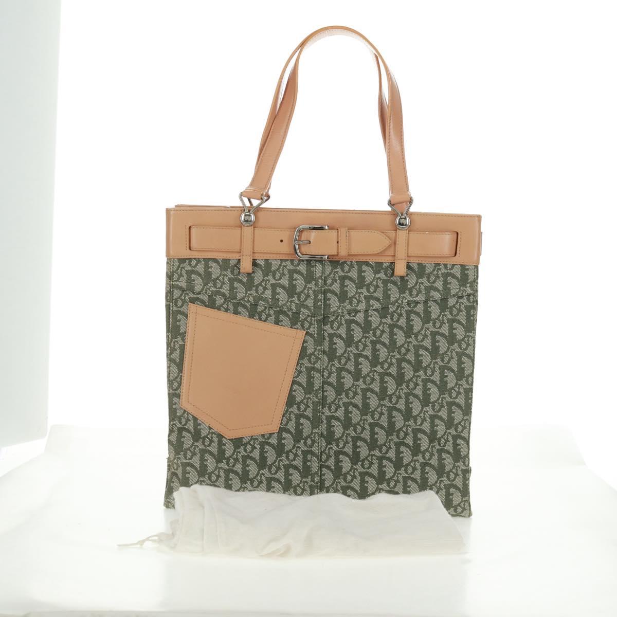 Christian Dior Trotter Canvas Tote Bag Green Silver Auth 165477V