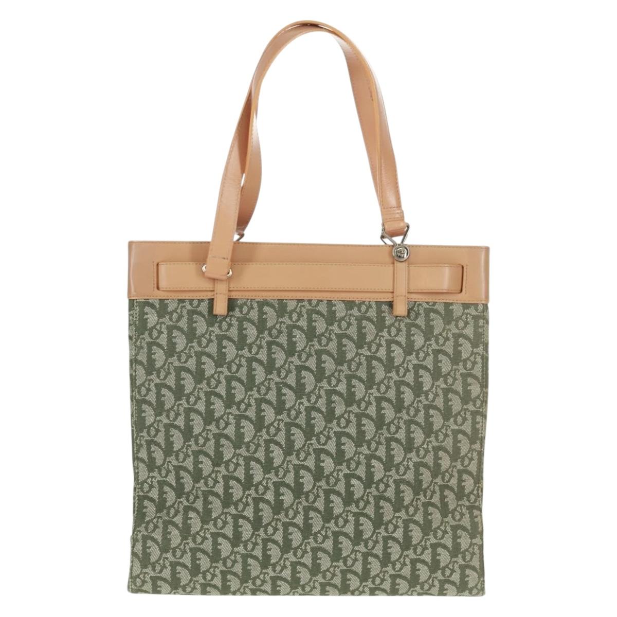 Christian Dior Trotter Canvas Tote Bag Green Silver Auth 165477V