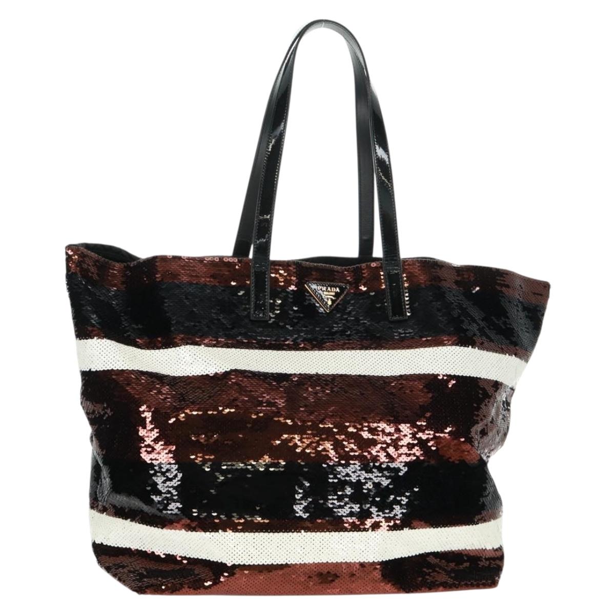 PRADA Sequin Tote Bag Nylon Gold Black Auth 165478V