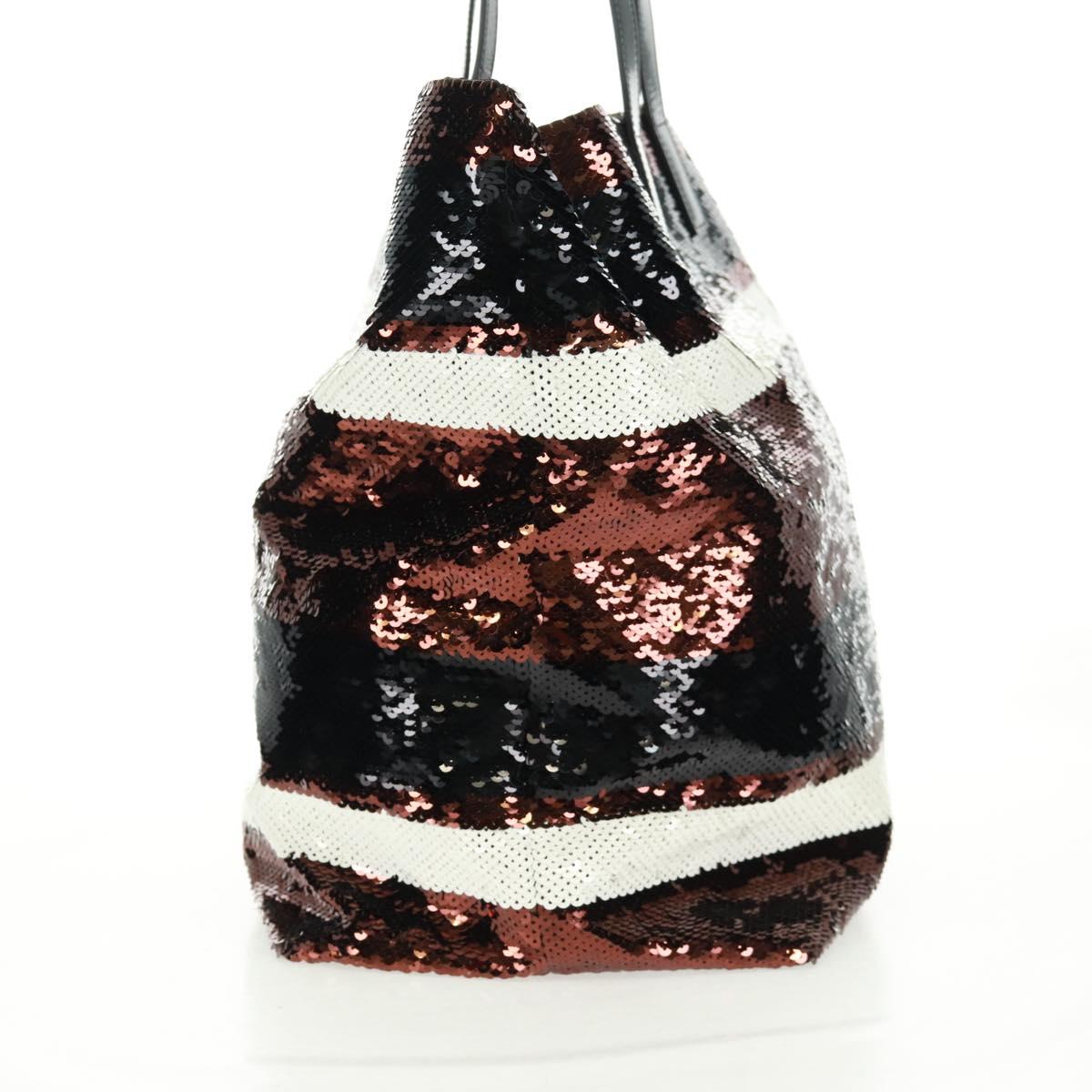 PRADA Sequin Tote Bag Nylon Gold Black Auth 165478V