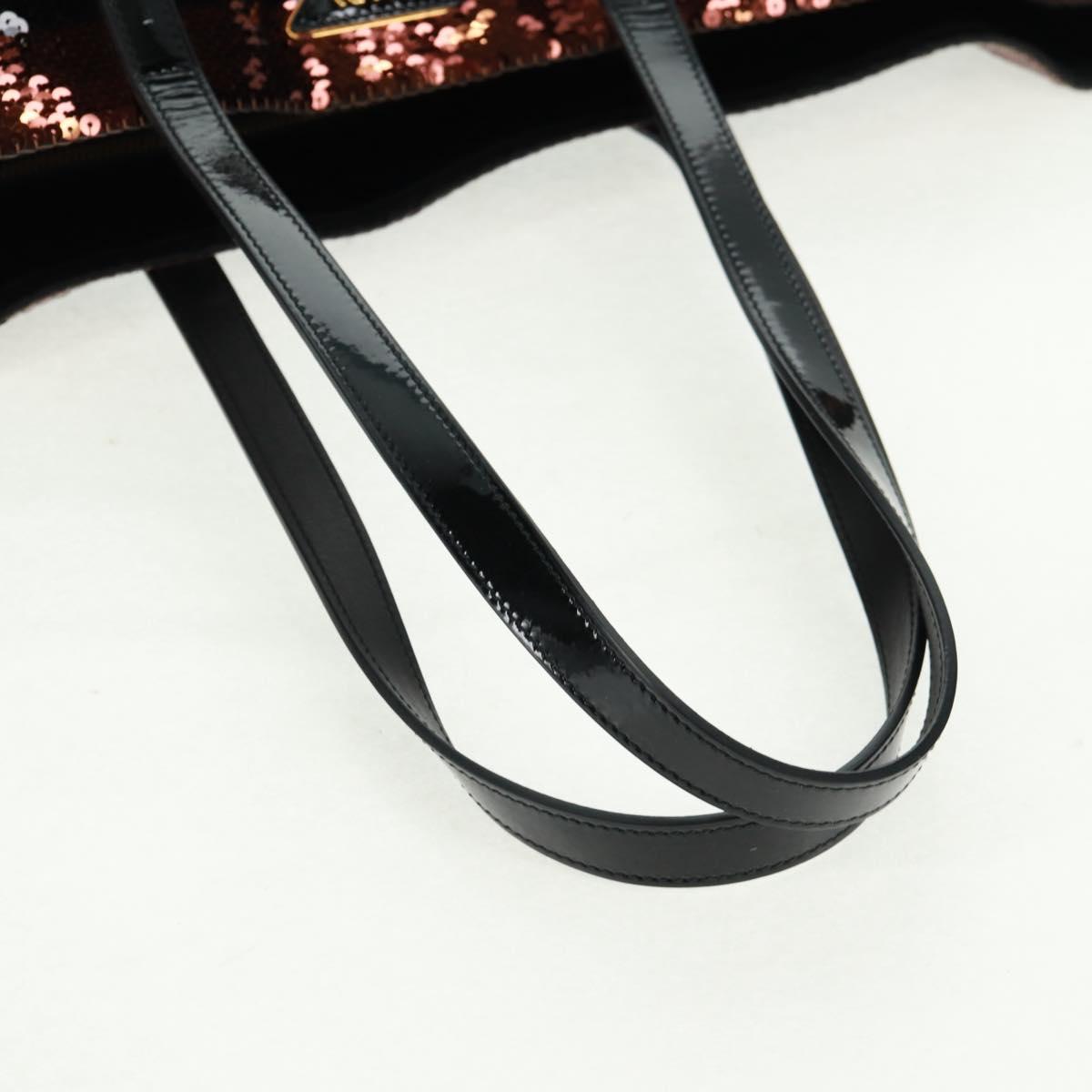 PRADA Sequin Tote Bag Nylon Gold Black Auth 165478V