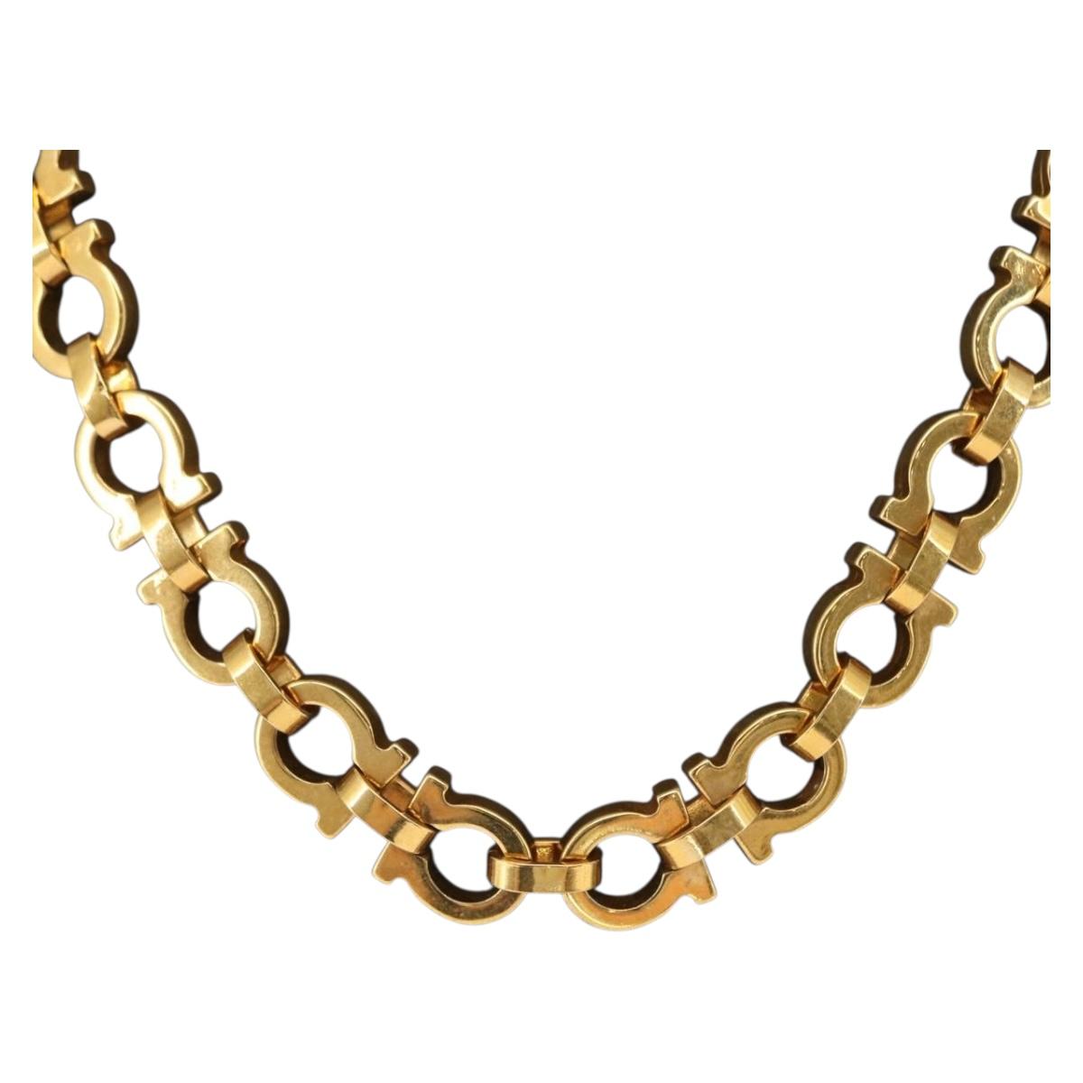 Salvatore Ferragamo Gancini Necklace metal Gold Tone Auth 165483