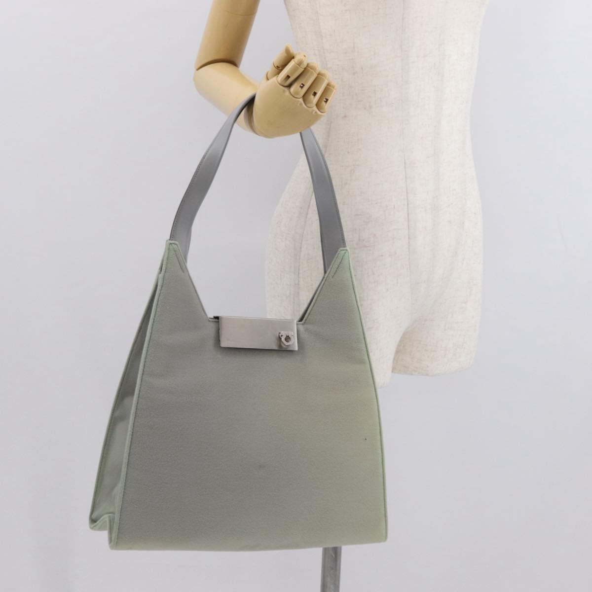Salvatore Ferragamo Gancini Shoulder Bag Suede Gray Silver Auth 165484