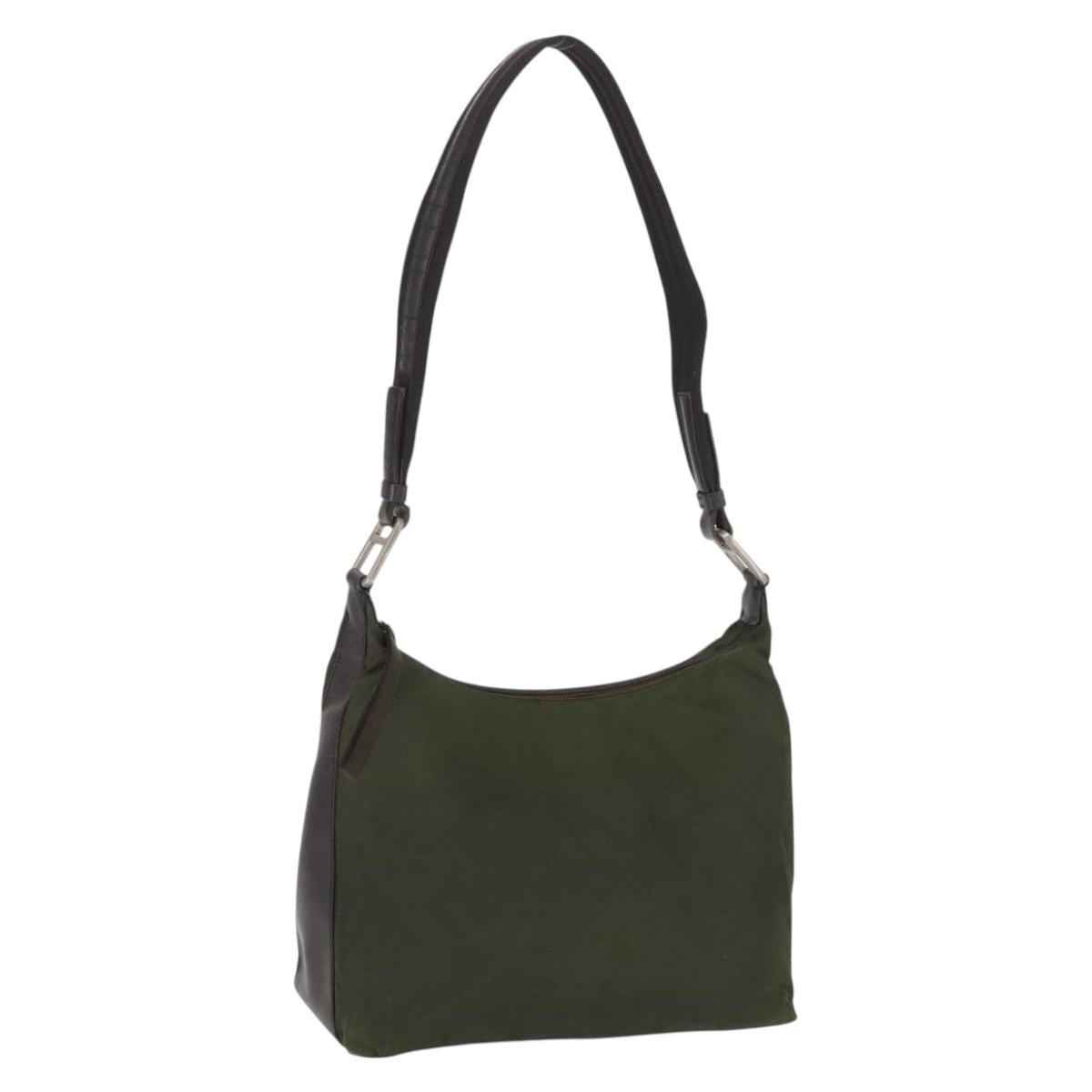 PRADA Shoulder Bag Nylon Khaki Silver Auth 165486