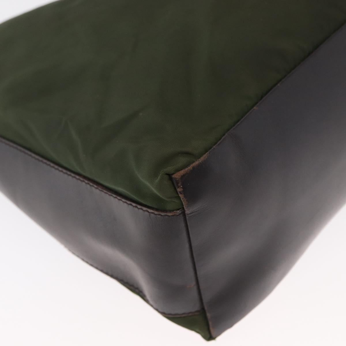 PRADA Shoulder Bag Nylon Khaki Silver Auth 165486