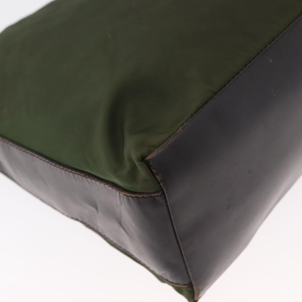 PRADA Shoulder Bag Nylon Khaki Silver Auth 165486