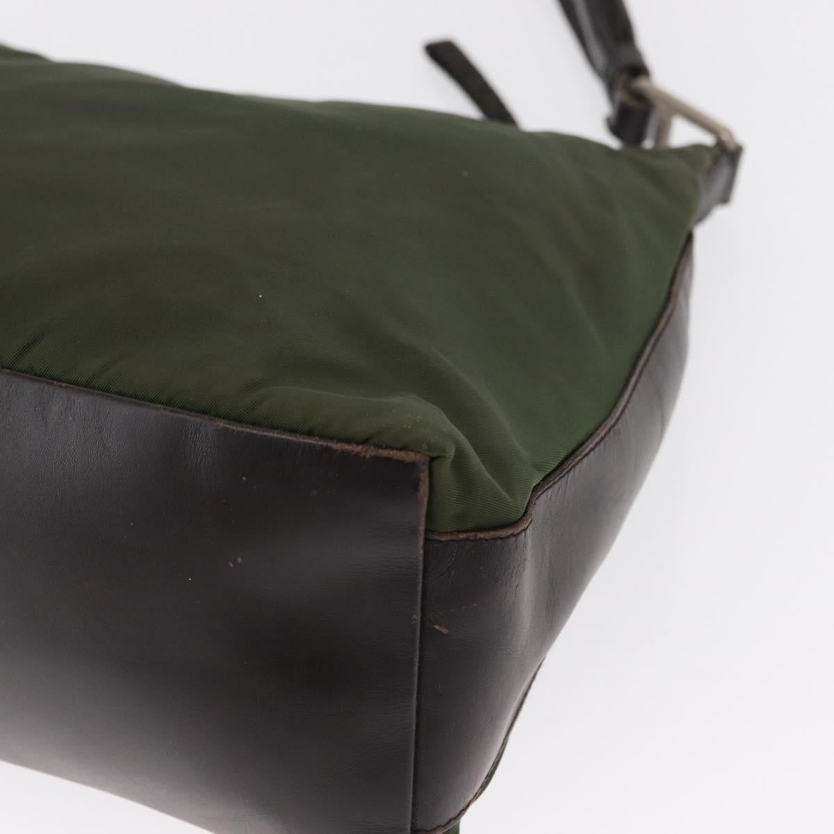 PRADA Shoulder Bag Nylon Khaki Silver Auth 165486