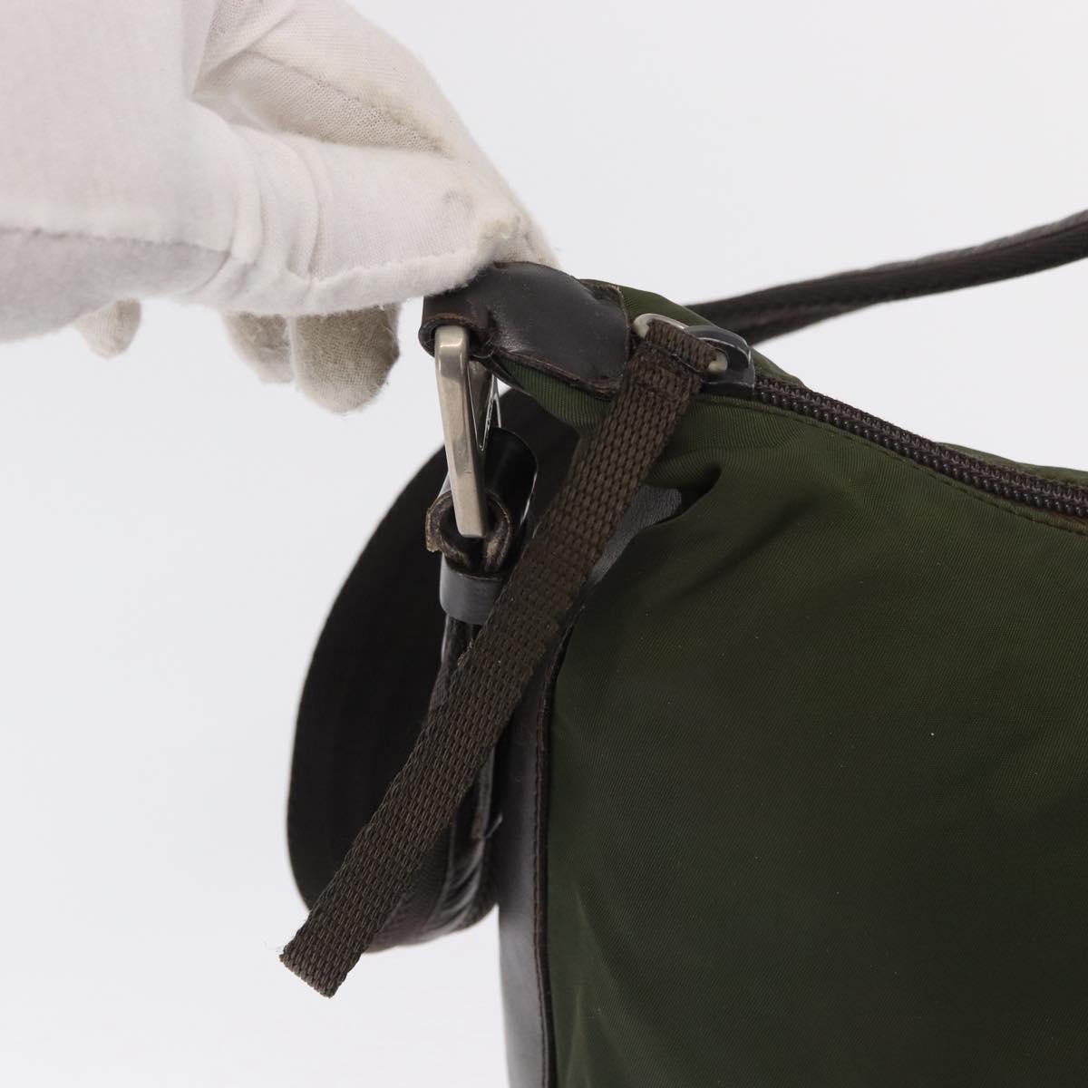 PRADA Shoulder Bag Nylon Khaki Silver Auth 165486