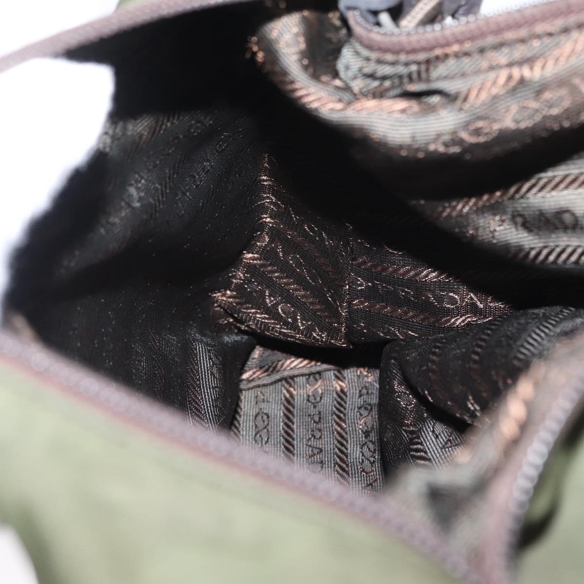 PRADA Shoulder Bag Nylon Khaki Silver Auth 165486