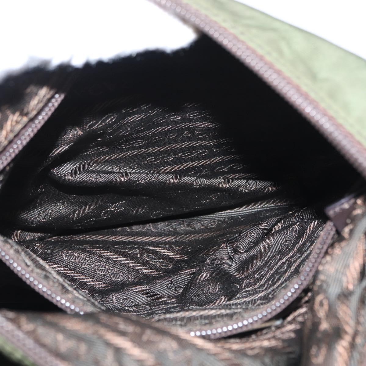 PRADA Shoulder Bag Nylon Khaki Silver Auth 165486