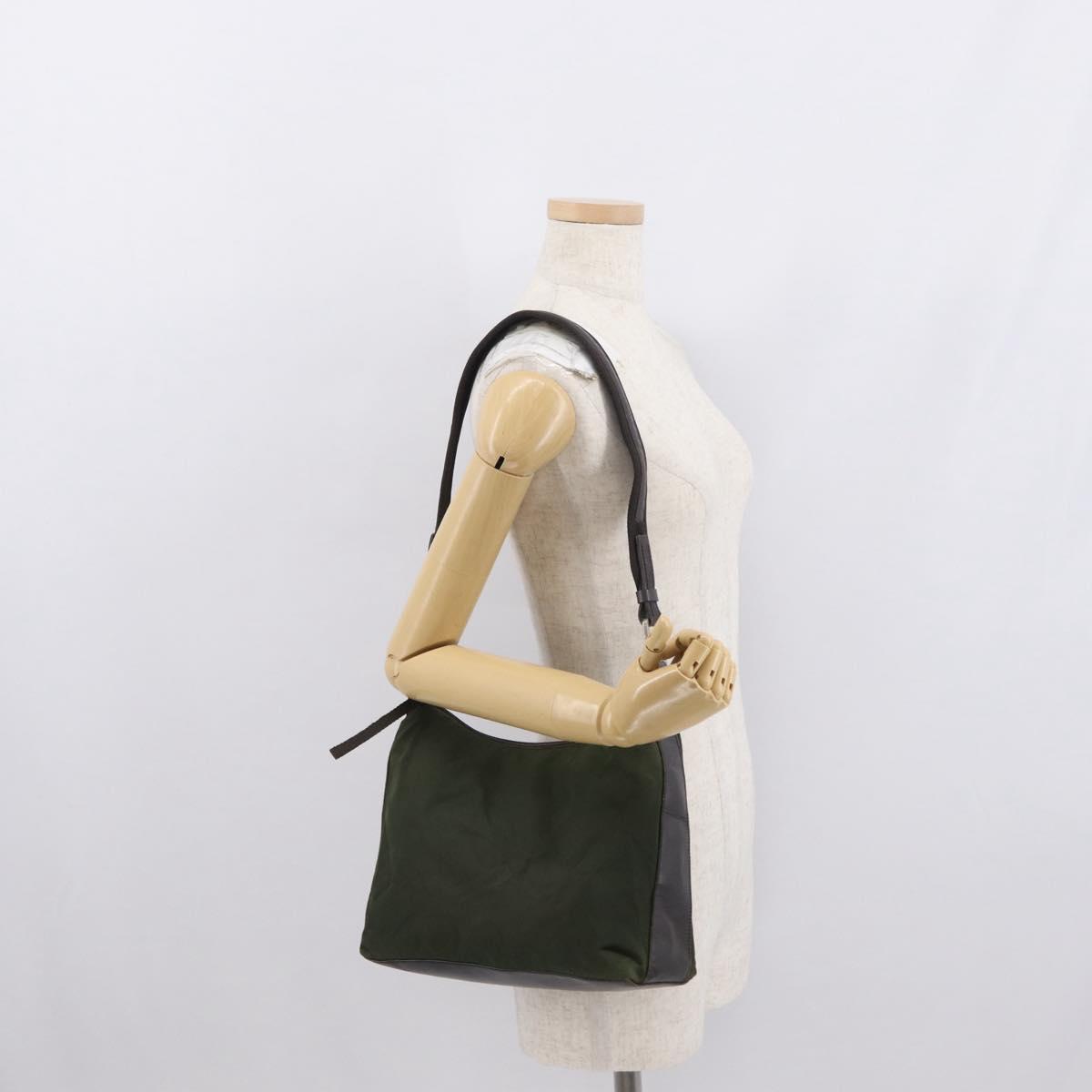 PRADA Shoulder Bag Nylon Khaki Silver Auth 165486