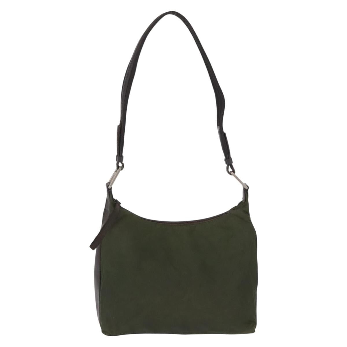 PRADA Shoulder Bag Nylon Khaki Silver Auth 165486
