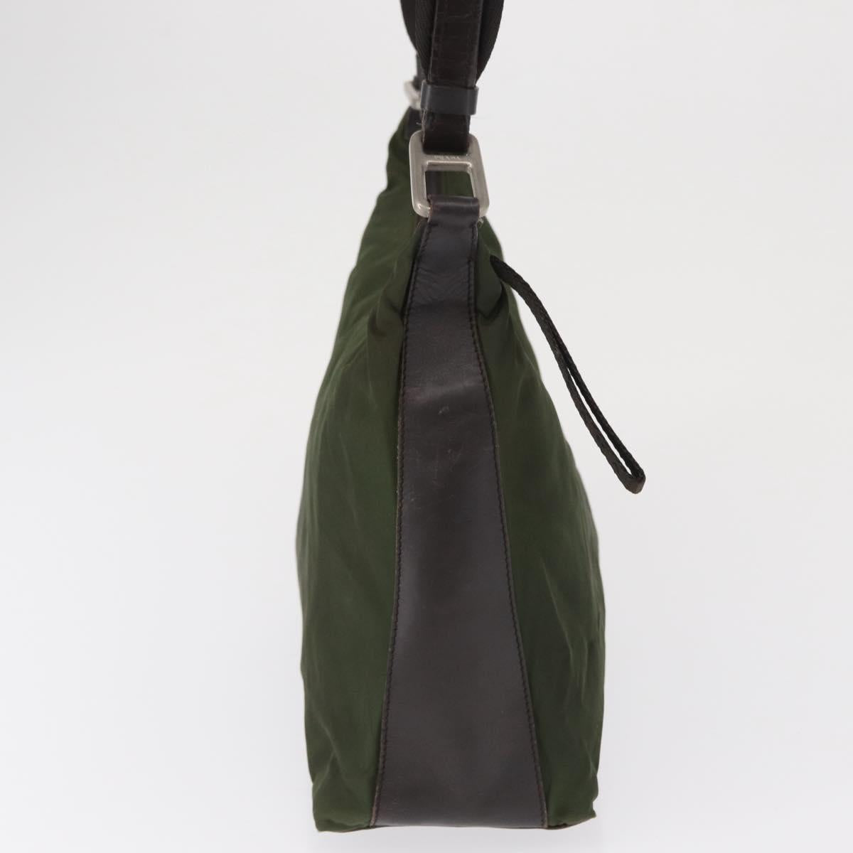 PRADA Shoulder Bag Nylon Khaki Silver Auth 165486