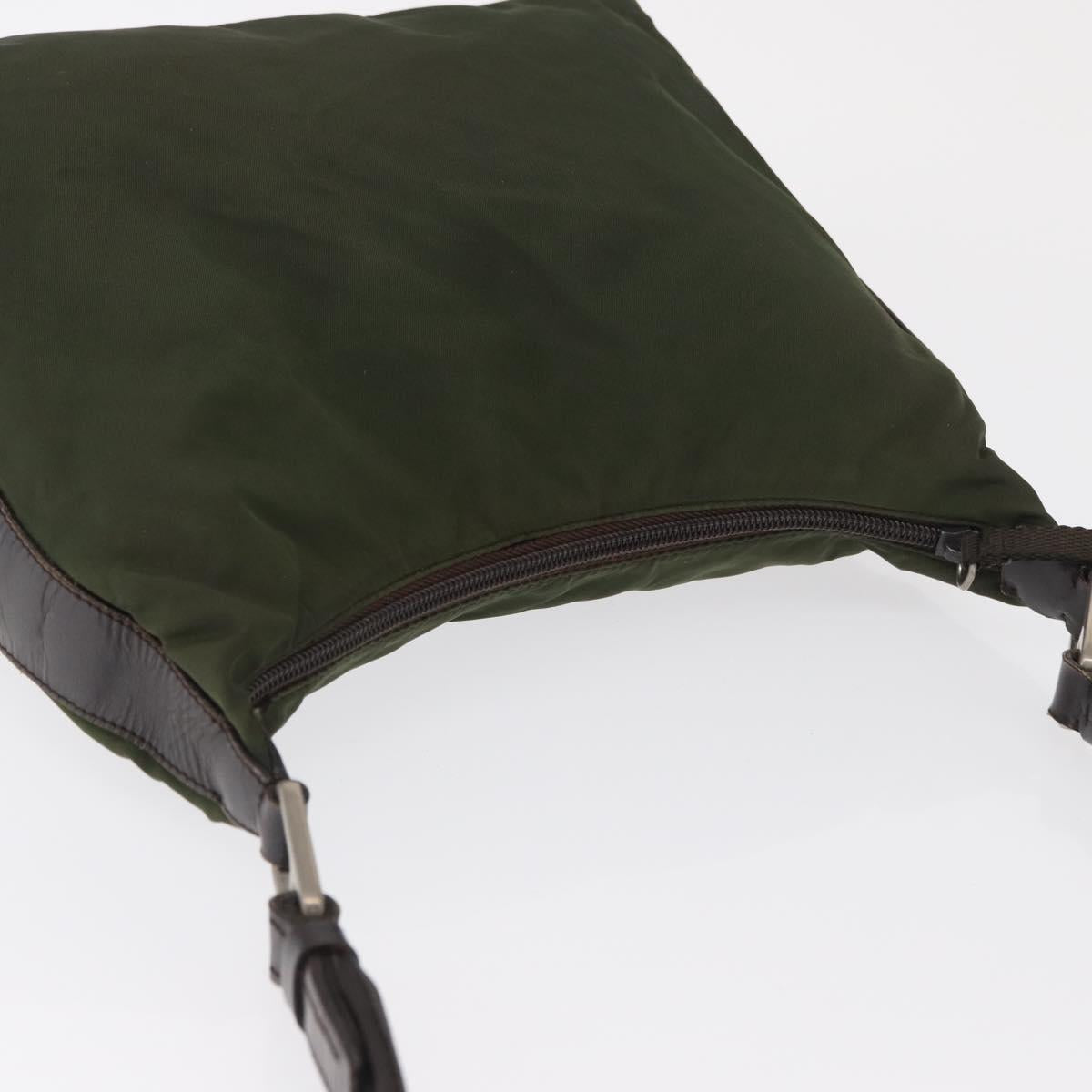 PRADA Shoulder Bag Nylon Khaki Silver Auth 165486