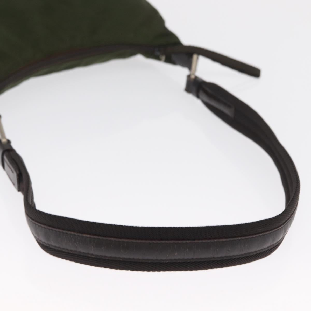 PRADA Shoulder Bag Nylon Khaki Silver Auth 165486