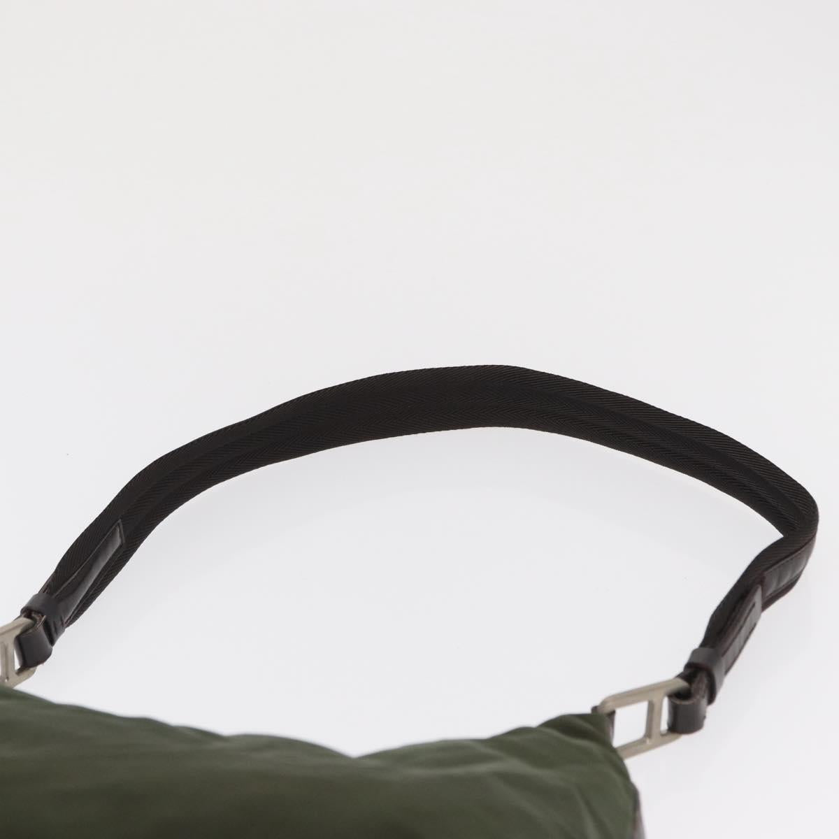 PRADA Shoulder Bag Nylon Khaki Silver Auth 165486