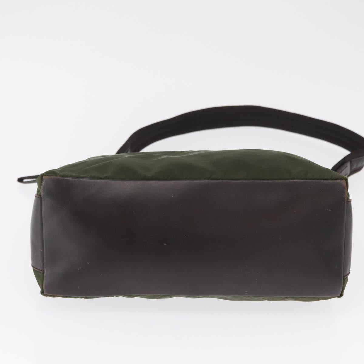 PRADA Shoulder Bag Nylon Khaki Silver Auth 165486