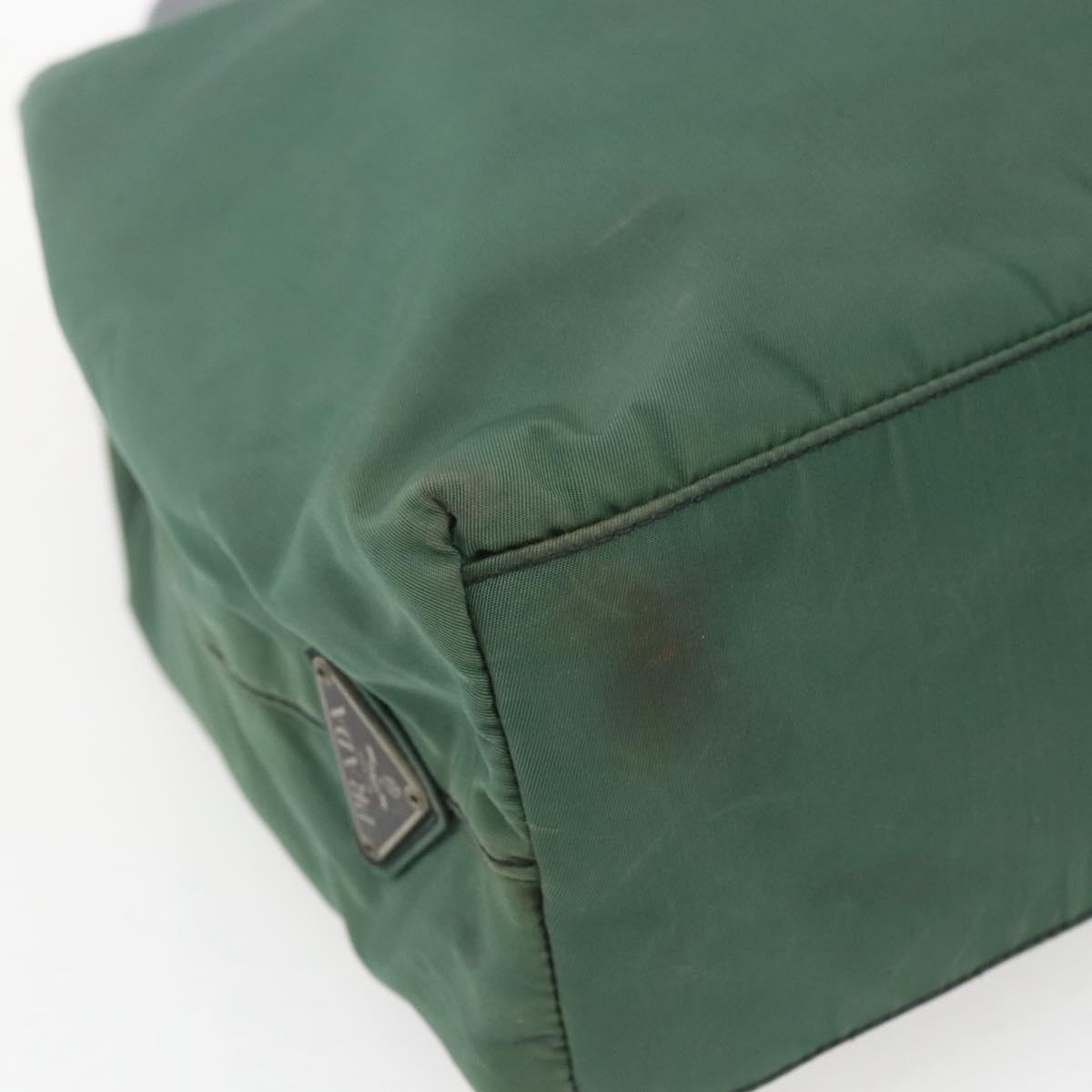 PRADA Hand Bag Nylon Green Silver Auth 165487