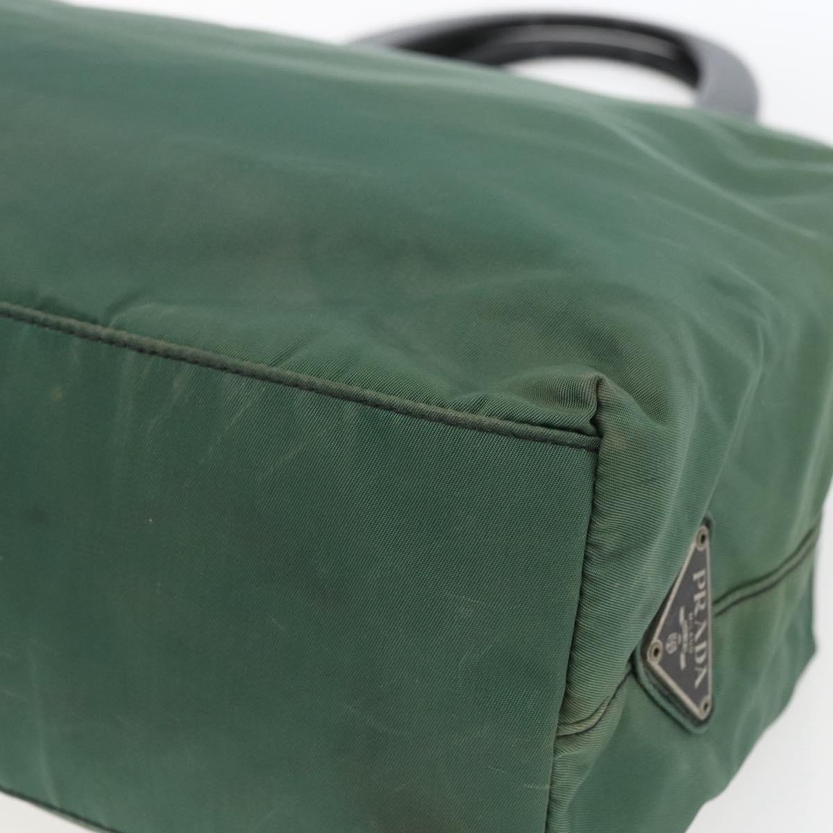 PRADA Hand Bag Nylon Green Silver Auth 165487