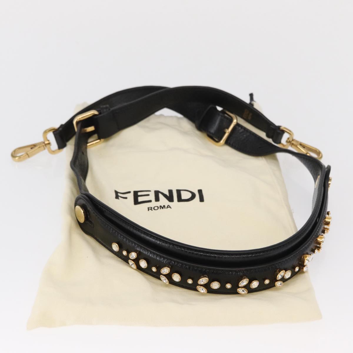 FENDI Adjustable Shoulder Strap Leather 33.9""-41.7"" Black Gold Auth 165489