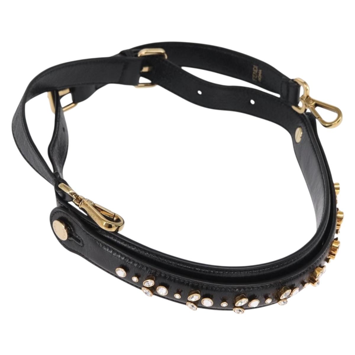 FENDI Adjustable Shoulder Strap Leather 33.9""-41.7"" Black Gold Auth 165489