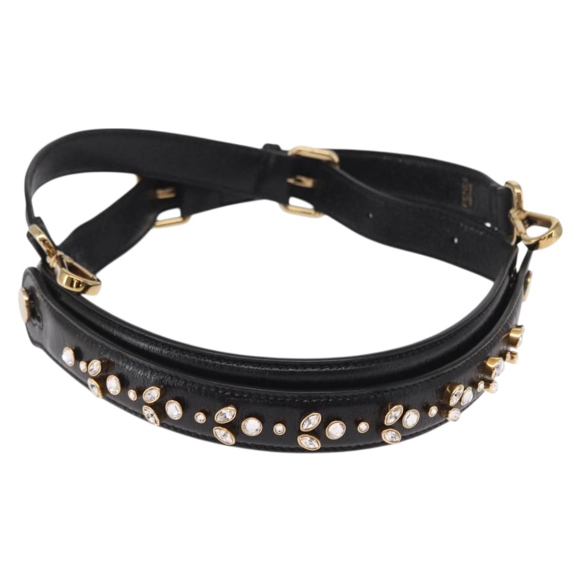 FENDI Adjustable Shoulder Strap Leather 33.9""-41.7"" Black Gold Auth 165489