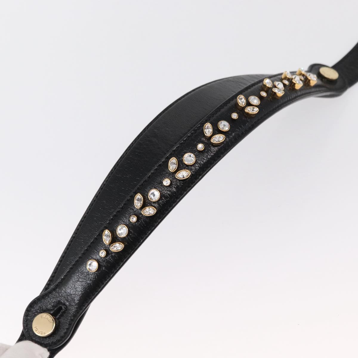 FENDI Adjustable Shoulder Strap Leather 33.9""-41.7"" Black Gold Auth 165489