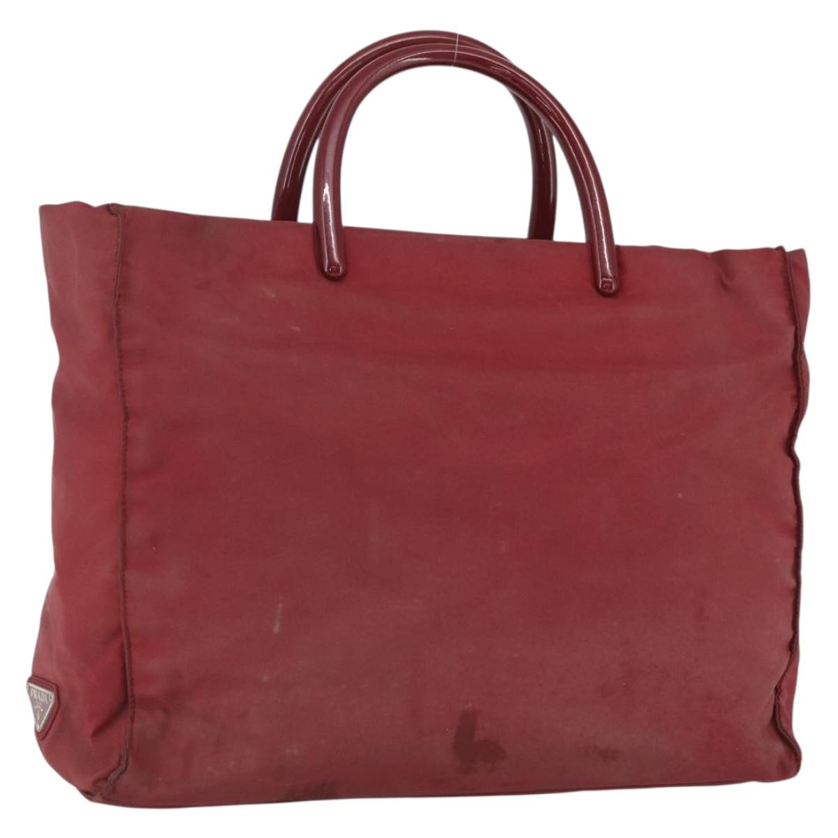 PRADA Hand Bag Nylon Red Silver Auth 165491