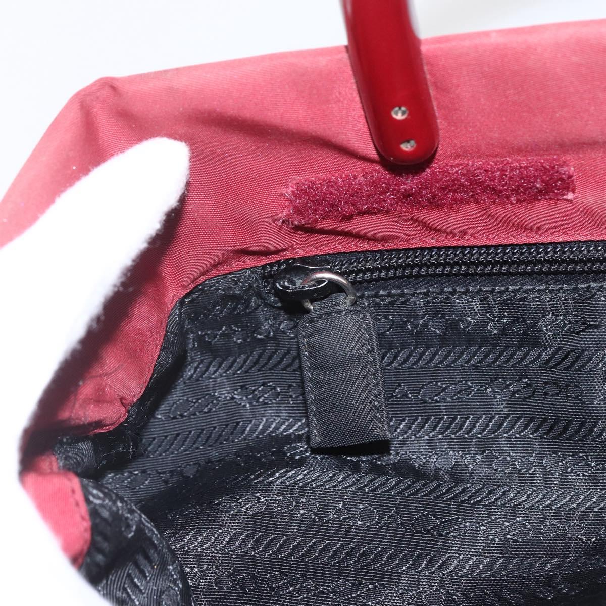 PRADA Hand Bag Nylon Red Silver Auth 165491