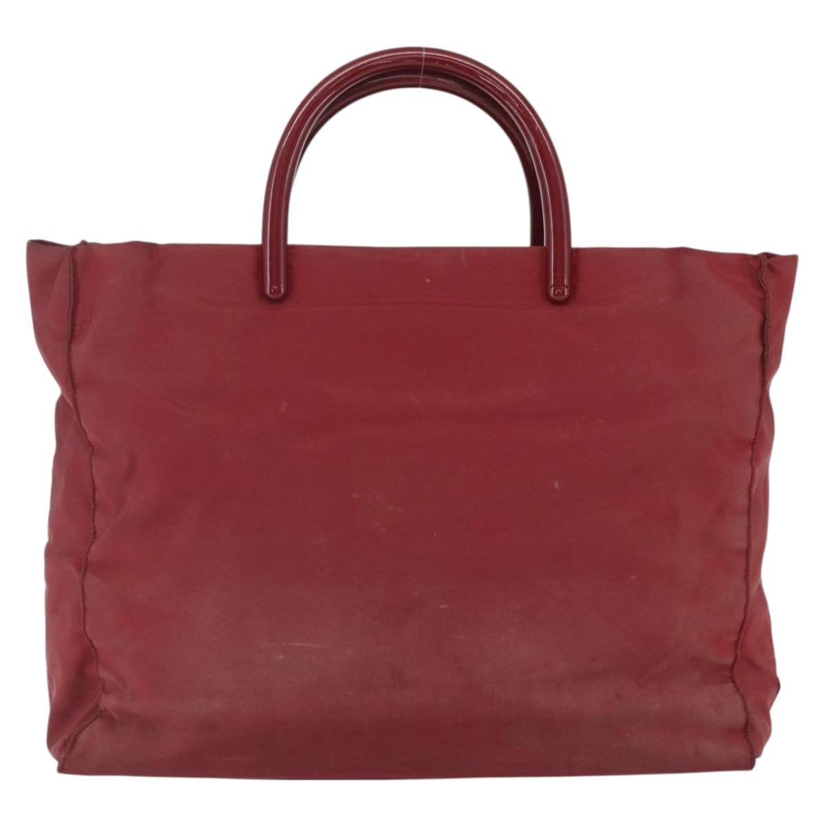PRADA Hand Bag Nylon Red Silver Auth 165491