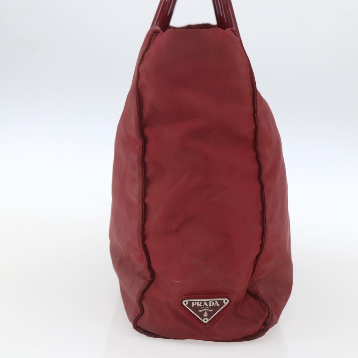 PRADA Hand Bag Nylon Red Silver Auth 165491