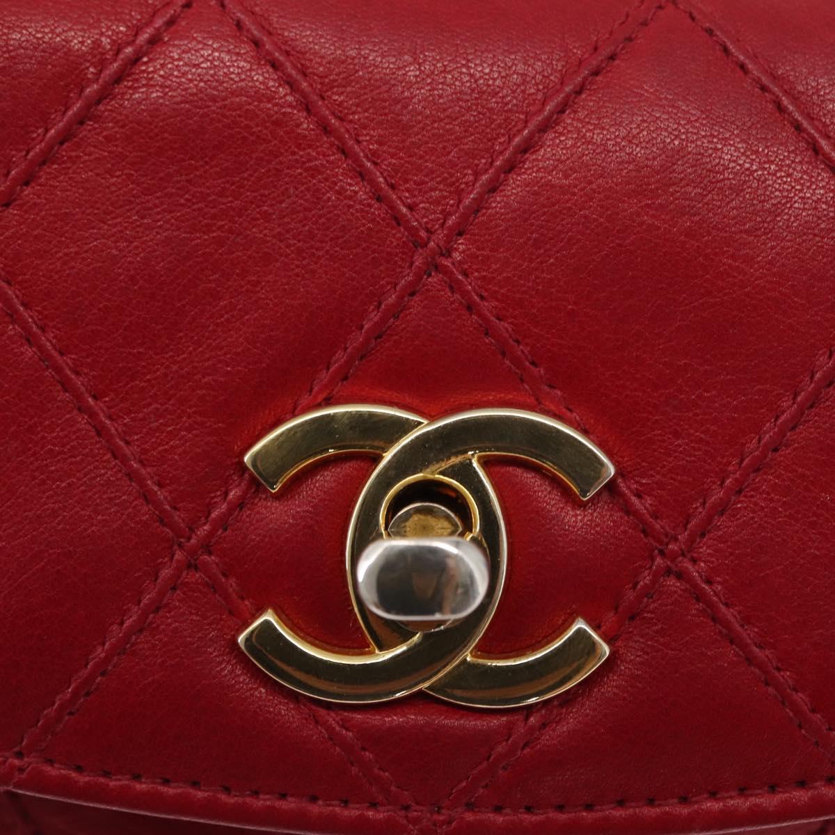 CHANEL Bicolore Waist bag Lamb Skin Red Gold CC Auth 165492